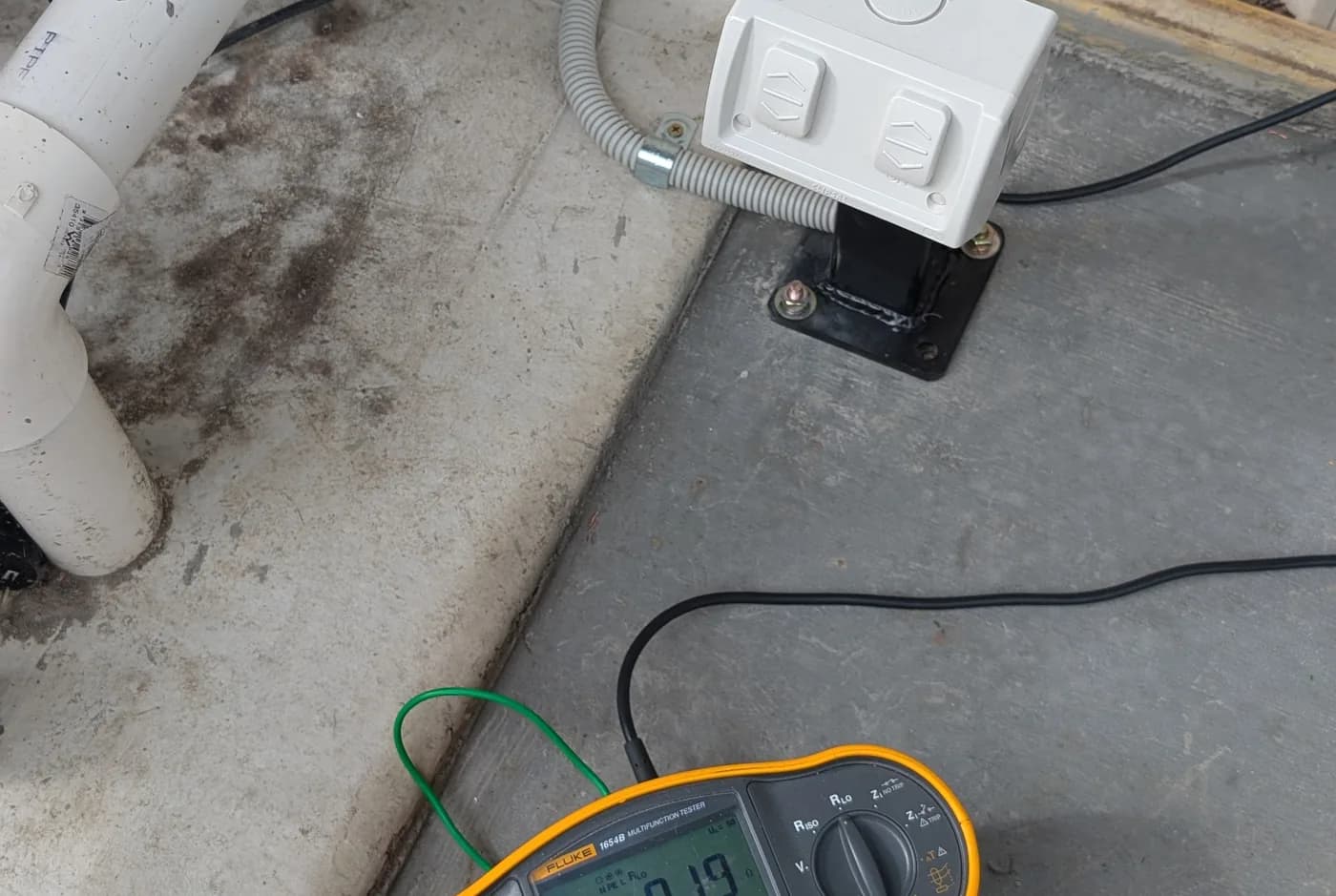 A weatherproof outdoor power point being tested